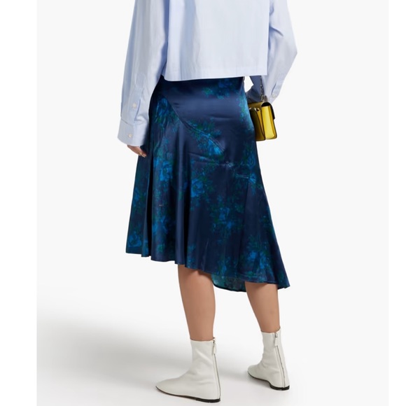 NWT Ganni asymmetrical navy floral-print bias cut silk skirt - Picture 5 of 10